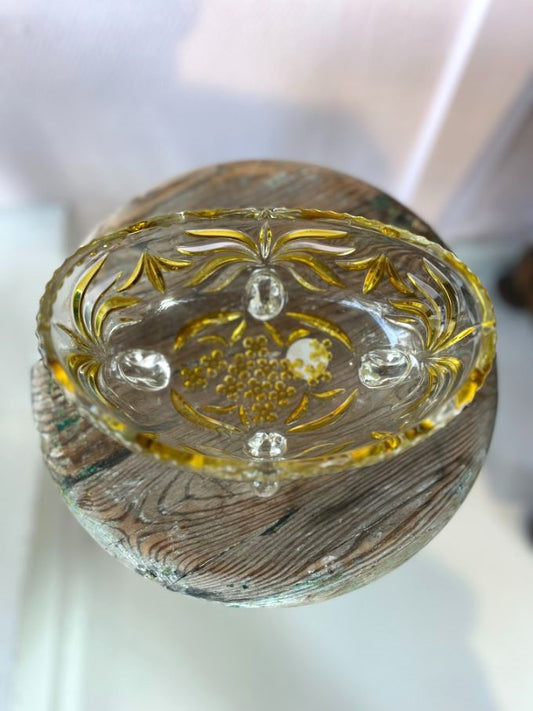 Krystal Bonbonniere skål med gult mønster