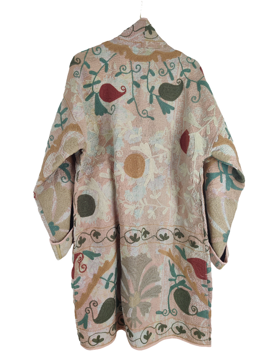 Kantha Suzani frakke med sjalskrave, 3/4 lang, nr. 15a
