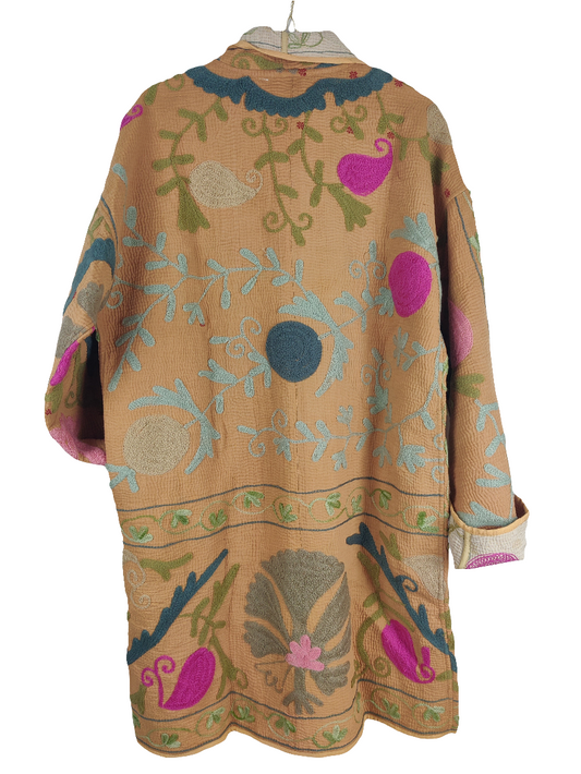 Kantha Suzani frakke med sjalskrave, 3/4 lang, nr. 15
