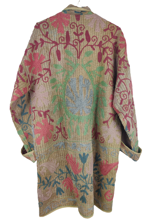 Kantha Suzani frakke med sjalskrave, 3/4 lang, nr. 14