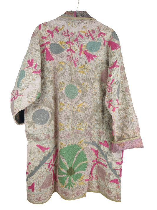 Kantha Suzani frakke med sjalskrave, 3/4 lang, nr. 13